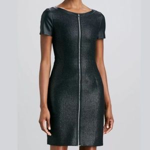 T by Tahari Lalita Black Faux Leather Zip Up Dress, Size 14